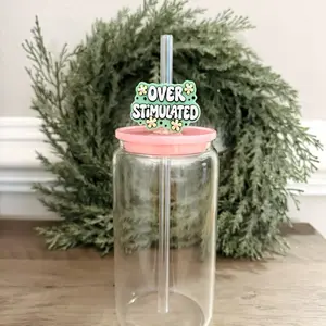 Over Stimulated 3D Printed Straw Topper Tumbler Accessory 8mm or 10mm Fit Handmade Can Glass Cups Festive Rhinestones Design