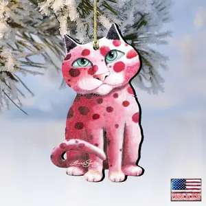 Designocracy 8512065-LS-S2 5 x 5.5 in. Cherries Jubilee Cat Wooden Ornaments - Set of 2