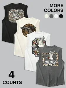 Camouflage Tail Duck Print Multicolor Sleeveless Vest, American Vintage Hunting Style Casual Gilet, Fitted Letter Pattern