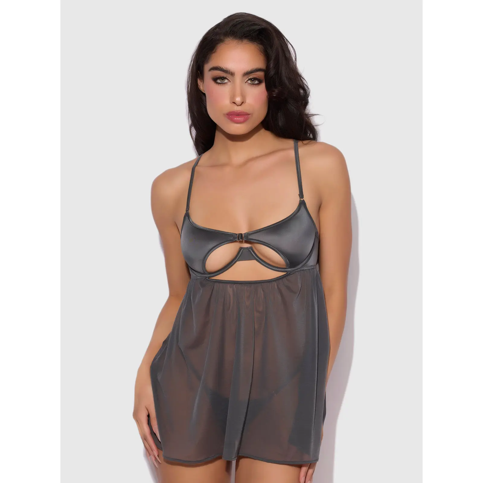 Frederick's of Hollywood Neev Classic Oil Slick Babydoll, 1-Piece Slinky Lingerie with Openable Cups and Underwire, One Piece