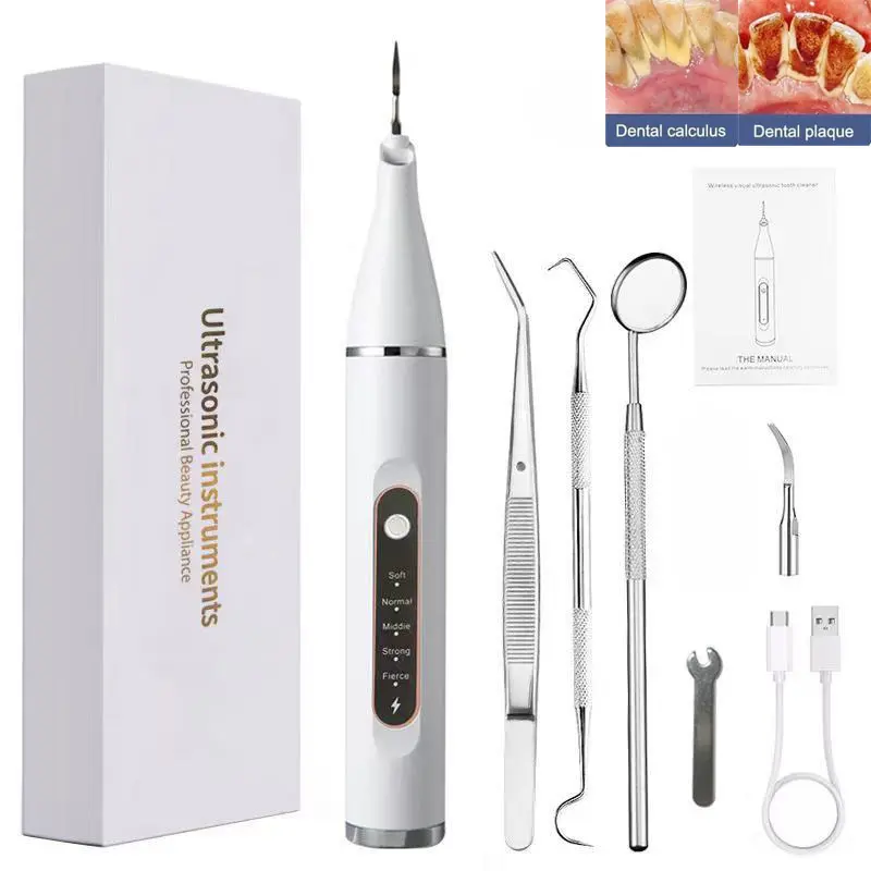 Ultrasonic Teeth Cleaning Kit for Gentle Plaque & Tartar Removal, Rechargeable Waterproof Portable Dental Tool with Stainless Steel Tip for Gum Health, Portable Teeth Cleaning
