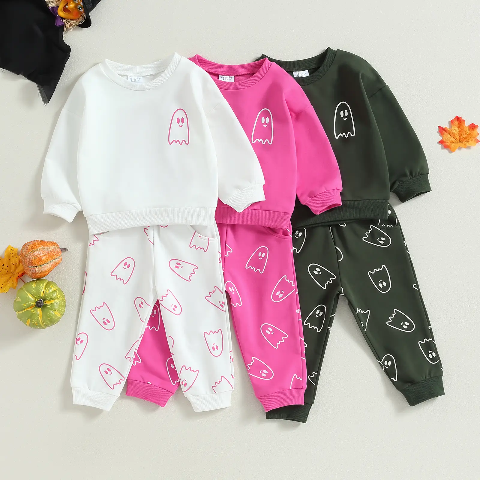 REDWOON Halloween Baby Boy Girl Clothes Funny Ghost Face Pullover Sweatshirt Jogger Pants 2Pcs Fall Holiday Sweatsuits Outfit