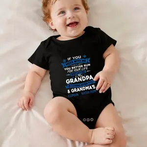 If You Mess With Me   You Better Run For Your Life   Because My Grandpa   Is Coming After You   And Grandma's Comin With Him Print Bodysuit Baby Rompers Short Sleeve Cotton Toddler Rompers Graphic Print Baby Clothes One-Piece Outfit