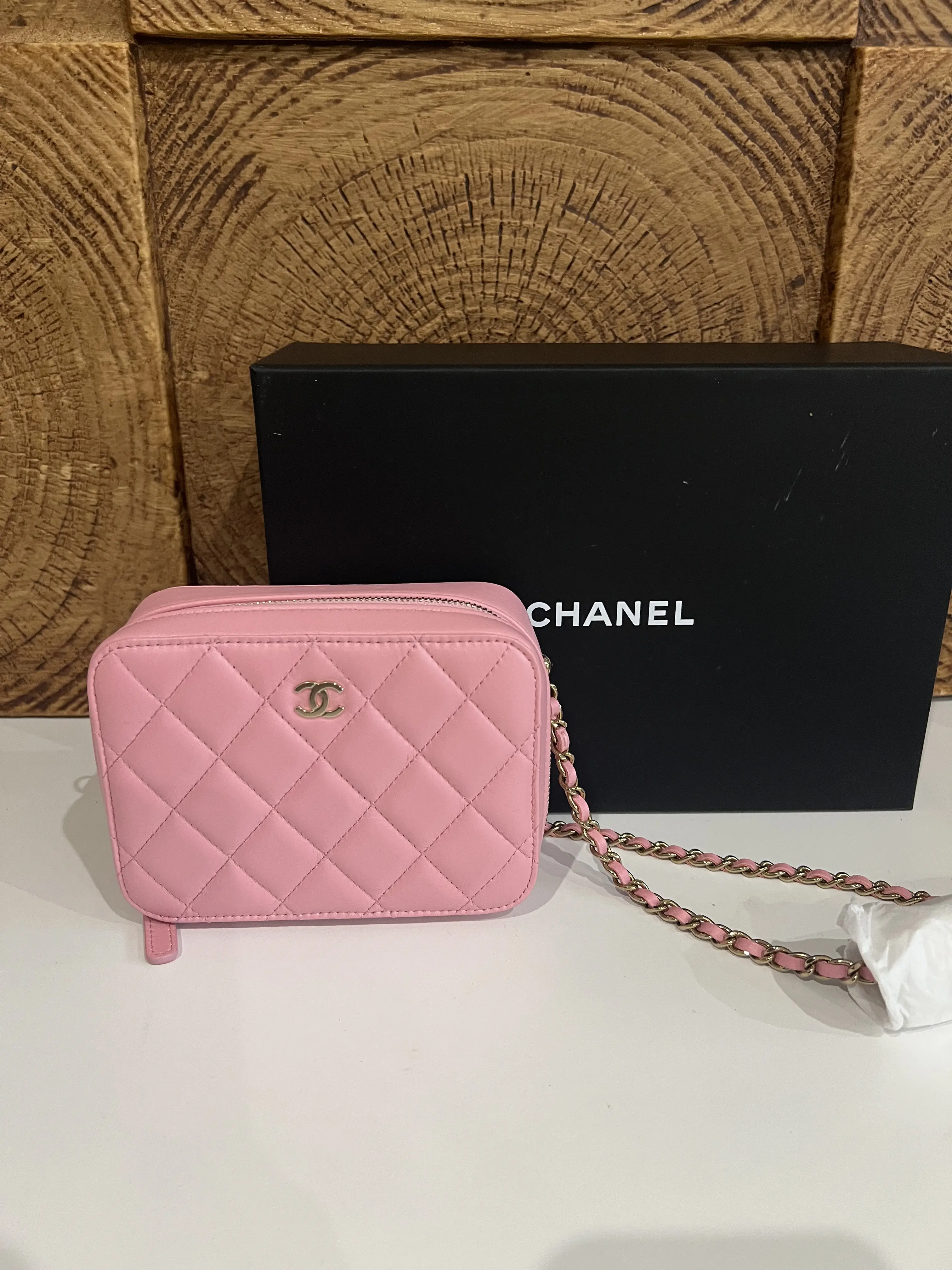 Pre-owned CHANEL Pink Lambskin Quilted Camera Crossbody Bag with Gold Tone Hardware