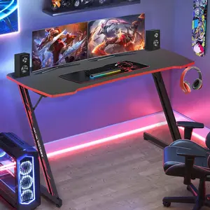 Dkelincs 47 Inch Gaming Desk Z-Shaped Computer Desk Home Office Desk with Headphone Hook, Red
