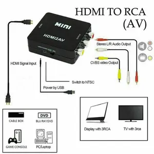 Mini HDMI to RCA AV Converter 1080P RCA CVBS Video Audio Composite Adapter for DVD PC Laptop Cable Box