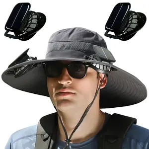 2026 New Solar-Powered Outdoor Cooling Fan Hat — Sun Protection Hat with Solar Fan | Dual-Power Rechargeable Fan | Outdoor Water-Resistant Fan | Ideal for Sporting Events | Unisex Design Sun Bucket Hat Lightweight Golf Hat