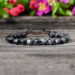 Natural Black Labradorite Healing Bracelet for Women - Handmade Tibetan 6mm Beads and Braided Design