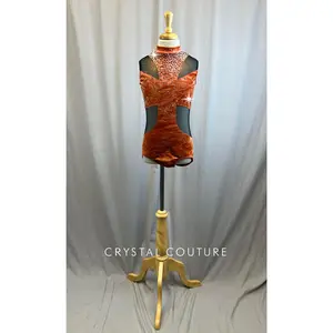 Orange, Black Geometric Cut Out Leotard - Rhinestones