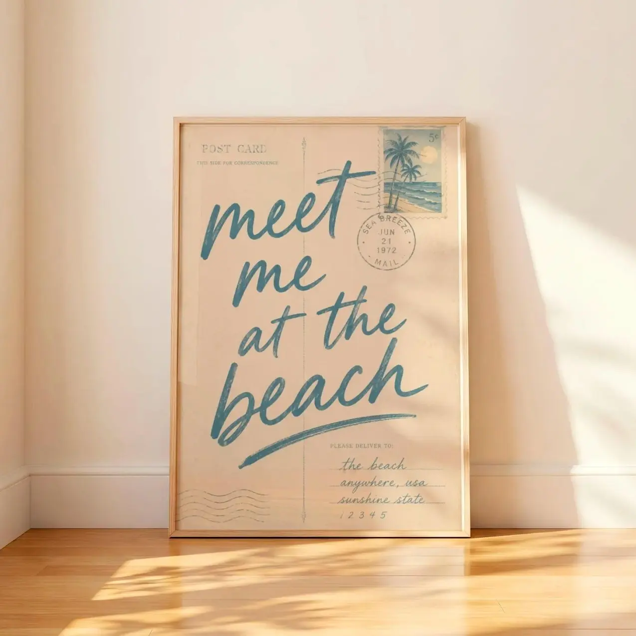 Vintage Coastal Postcard Wall Art, Retro Beach Typography Poster, Beach House Decor | Frameless Poster K
