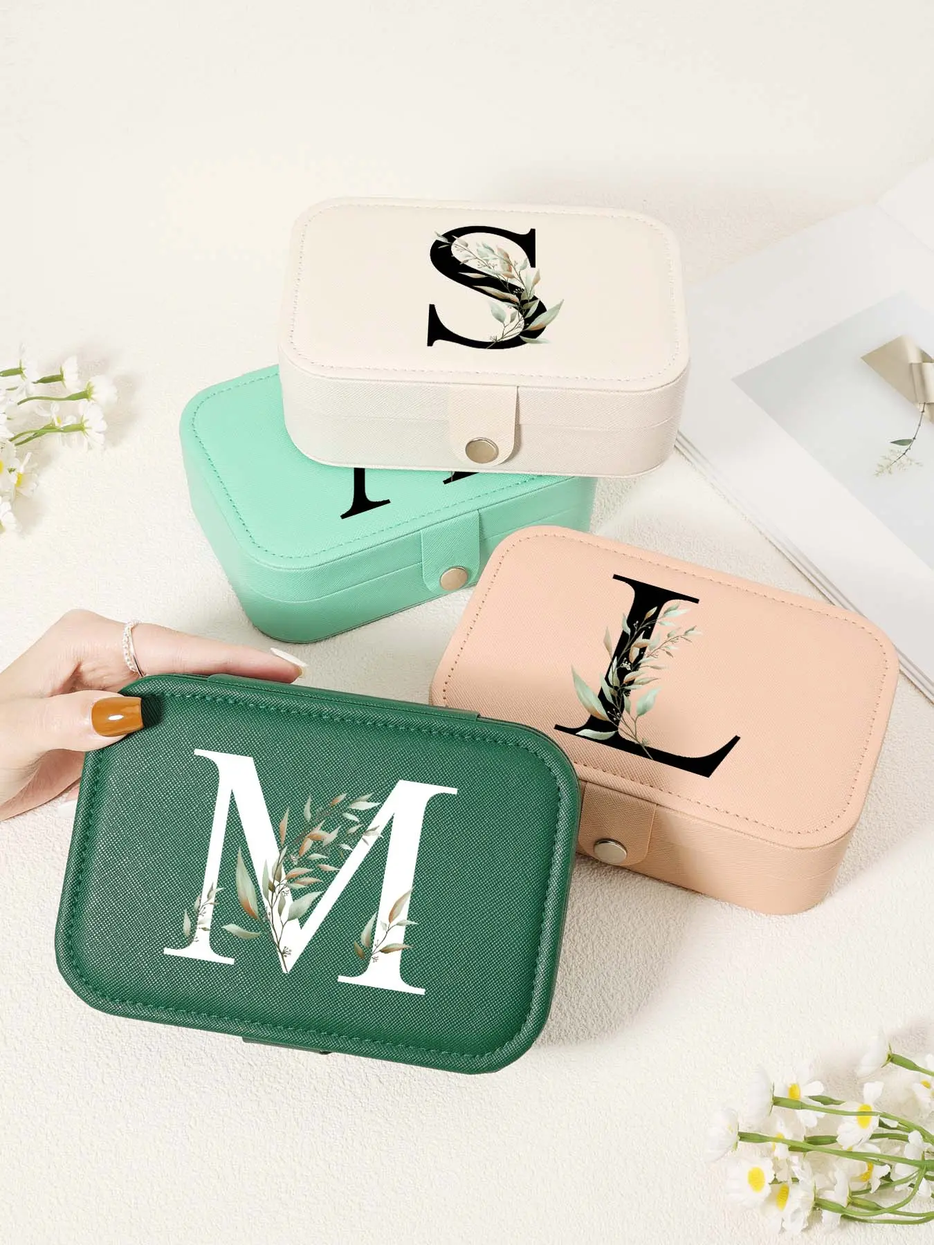 Initials Letter Pattern Jewelry Storage Box, Velvet Lined Travel Box, Lightweight and Durable Home and Travel Storage Box for Rings and Necklaces, Organiser, Earring Holder Organizer