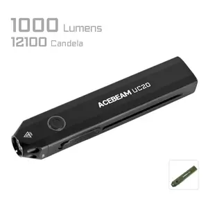 Acebeam UC20 – 1,000 Lumen Flat EDC Flashlight | White, Red & UV Light | USB-C Rechargeable, IP68 Waterproof & Impact Resistant Portable Pocket Torch for Everyday Carry, Outdoor & Emergency Use