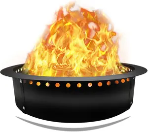 FEBTECH Smokeless Firepit Ring 45" OD & 39" ID Carbon Steel Fire Ring for Outside Fire Pit with Heat Resistant Coating DIY Portable Fire Pit Ring for Family Gatherings Outdoor Camping & Bonfire