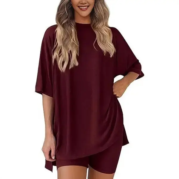 PHEFEE Women's 2 Piece Lounge Set, Oversized T Shirt and High Waist Biker Shorts Outfit, Casual Short Sleeve Matching Set, Soft Stretch Athleisure Wear for Workout, Yoga, Running, Travel and Daily Wear Chic Clothes