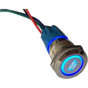 12V Car Vehicle Blue LED Light Headlight Push Button Metal Toggle Switch Socket Plug 19mm Engine Start