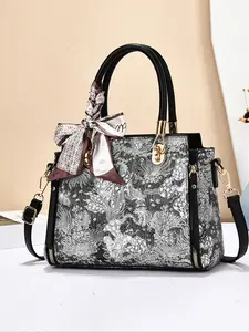 New Embroidered Print Colorblock Large Capacity Women's Bag, Stylish Bag, Casual Luxury Shoulder Crossbody Handbag, Zipper Crossbody Bag, PU Tote Satchel for Travel Shopping Mall