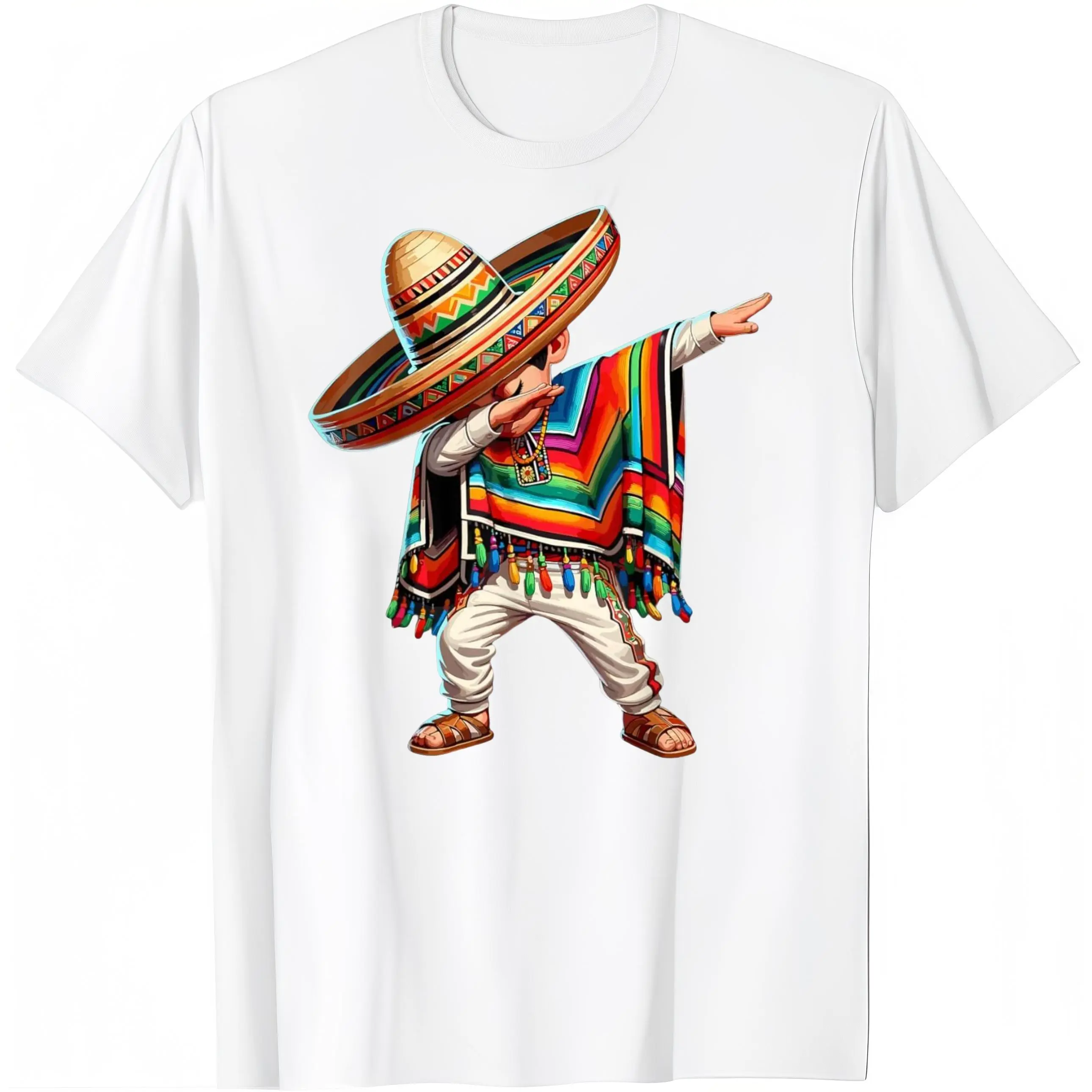 Men's Casual Dabbing Sombrero Graphic Print T-Shirt, 100% Cotton Knit Round Neck Top for Streetwear