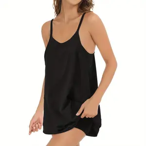 Women Summer Sleeveless Romper Dress, Built-in Shorts & Pockets, V Neck Tennis Outfit for Running, Yoga, Beach