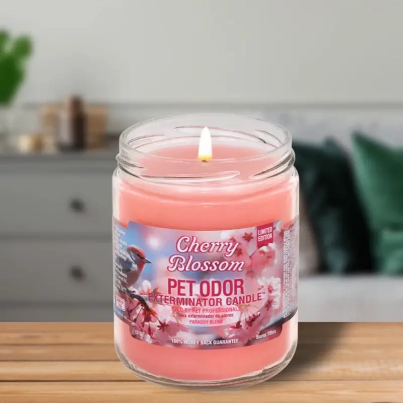 Smoke Odor Exterminator Aromatherapy Candle - 13 oz Cherry Blossom Scent, Neutral Daily Home Decor Light, Air Freshener for Smoke-Affected Areas, Home Supplies (Pack of 1) for Fresher Environment