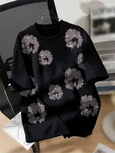 Unisex Short Sleeve Rhinestone Graphic T-Shirt, Casual Streetwear Comfortable Loose Fit Summer Top, Men Women Fashion Tee for Daily Wear