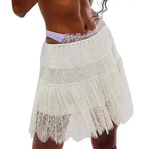 Women's Fashion Mini Skirts Mid-Rise Pleated Lace Skirts Spring Summer Casual Short Skirts