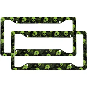 2 Pcs Car License Plate Frames for Women Men - 4 Holes Solid Aluminum Skulls and Cobwebs License Plate Cover for Car Accessories for Women Men with Fasteners and Screws ﻿