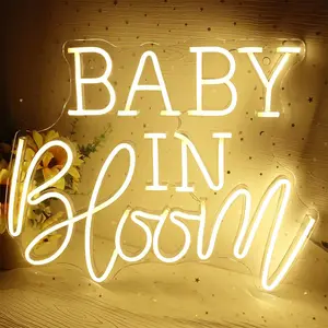 Baby In Bloom Neon Sign, Personalized Baby Shower LED Light Flower Backdrop Decor, Welcome Baby Shower Birthday Home Decor, USB Powered for Bedroom Club Bar Party Aesthetic Bride Wedding Christmas Birthday Party Gift