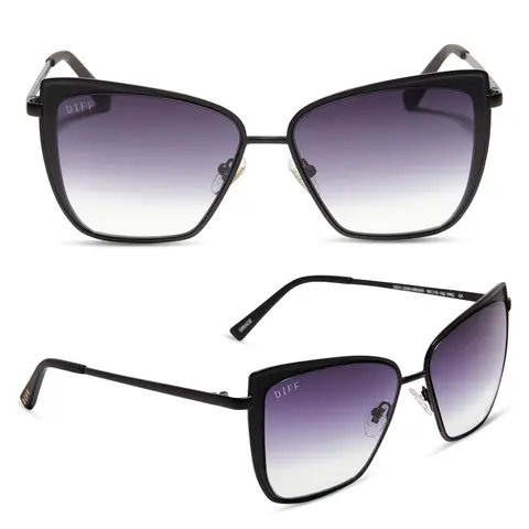 DIFF Grace Lightweight Oversized Cat Eye Sunglasses for Women, Matte Black + Grey Gradient Sharp