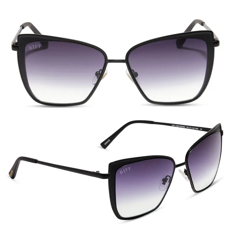 DIFF Grace Lightweight Oversized Cat Eye Sunglasses for Women, Matte Black + Grey Gradient Sharp