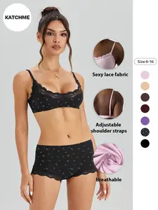 Lace Print Sexy Women's Lingerie Set, French Style Bra and Panty, Comfortable Home Wear, Elegant Design, Perfect for Nightwear