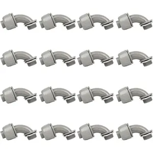 Conduit Connectors, 3/4 Inch Liquid Tight Connector NPT Non-Metallic for PVC Electrical Flexible Conduit Fittings, 90 , UL Listed for  Outdoor Tubes Tools, Grey (16-Pack)
