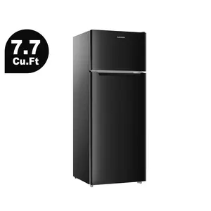 BANGSON 7.7 Cu.ft Double-Door Fridge with Top Freezer, Medium-Capacity Mini Fridge for Apartments, Adjustable Thermostat, Energy-Efficient, Quiet, Sleek Design, Built-in LED Light, Mini Fridges