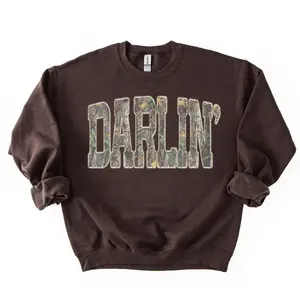 Camo Darling Sweatshirt, Camouflage Crewneck, Trendy Graphic Apparel, Country Style Outfit for Women