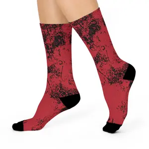 Red Distressed Cushioned Crew Socks