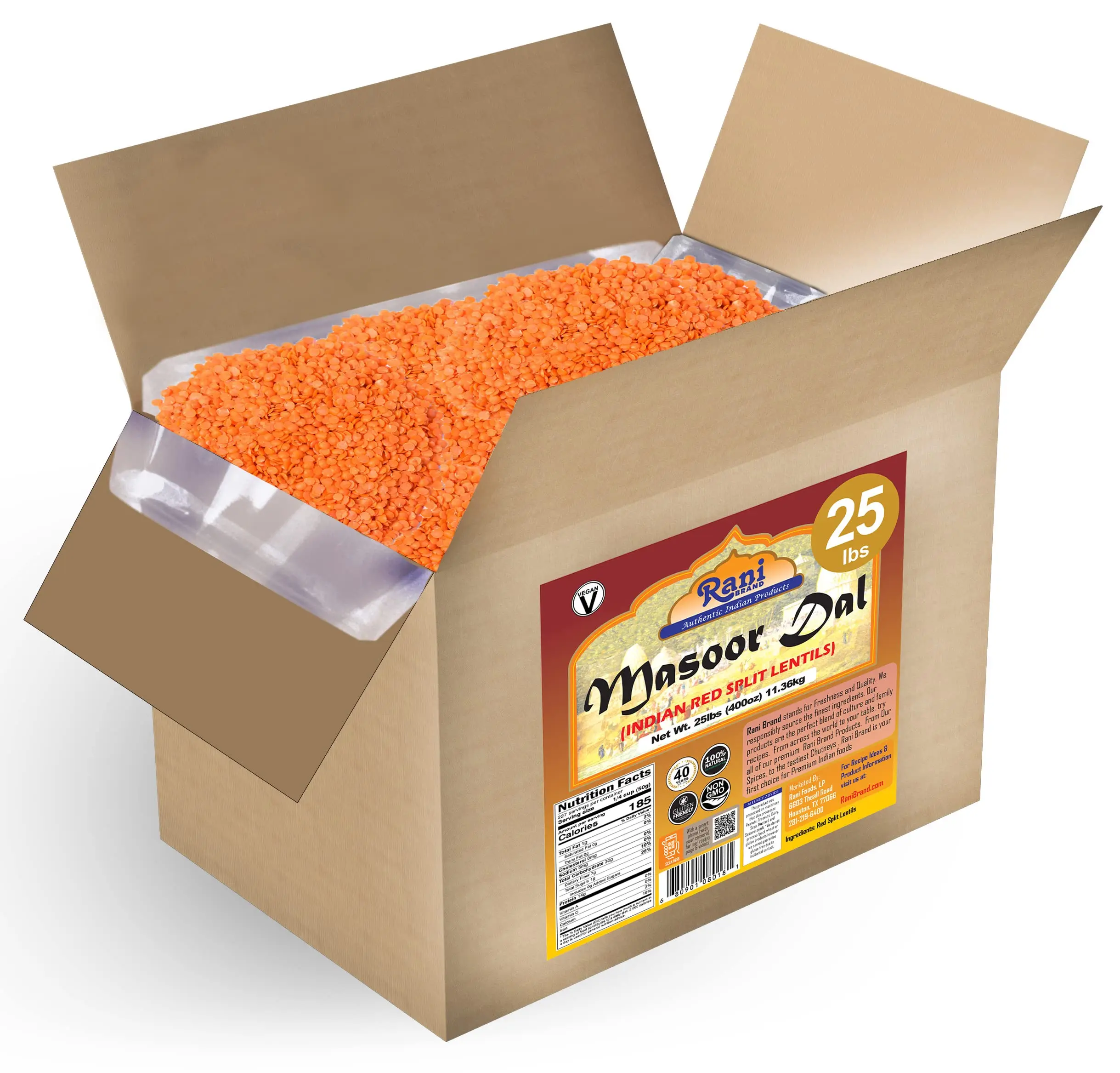 Rani Masoor Dal (Indian Red Lentils) Split Gram 400oz (25lbs) 11.36kg Bulk Box ~ All Natural | Gluten Friendly | NON-GMO | Vegan | Indian Origin