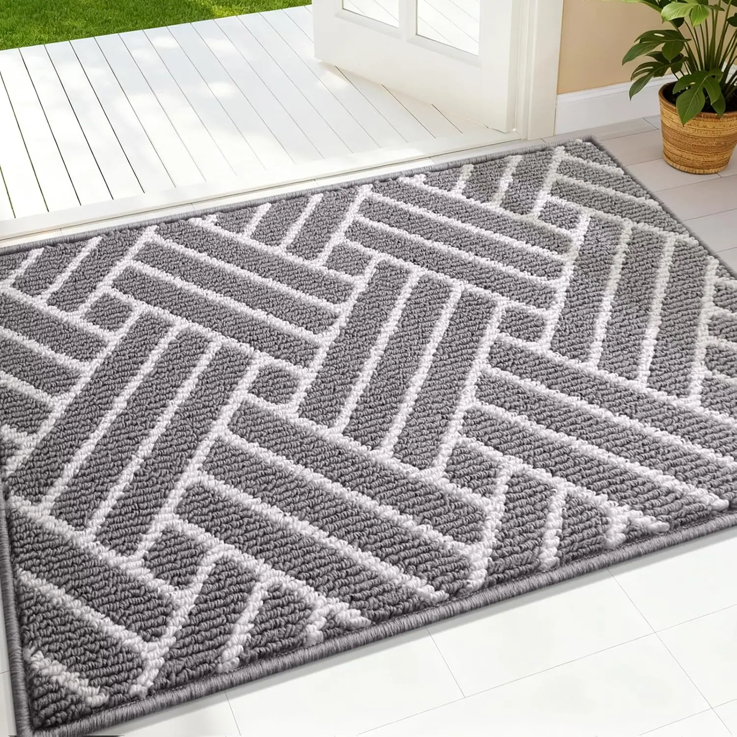 Indoor Door Mat, 32x20 Inch, Dirt Resistant and Absorbent, Non-Slip Rubber Backing Floor Mats, Easy Clean Low-Profile Doormat for Entryway, Front Door, and Inside Entrance, Grey