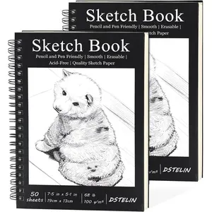 2 Pack 7.5 x 5.1 Inch Spiral Bound Sketch Pad, Black Cover, 50 Sheets,100gsm, Hardcover, Suitable for Sketching and Drawing, Ideal for Daily Art Creation