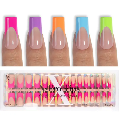 SXC Cosmetics X-Pro Tips 150/160 Nail Tips ONLY - Bright Pastel Glow In The Dark Series French Tip Press-On Nails | DIY Salon-Quality Nails at Home