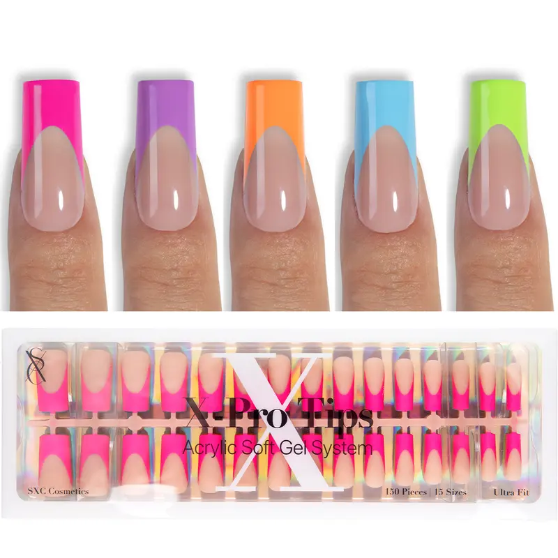 SXC Cosmetics X-Pro Tips 150/160 Nail Tips ONLY - Bright Pastel Glow In The Dark Series French Tip Press-On Nails | DIY Salon-Quality Nails at Home