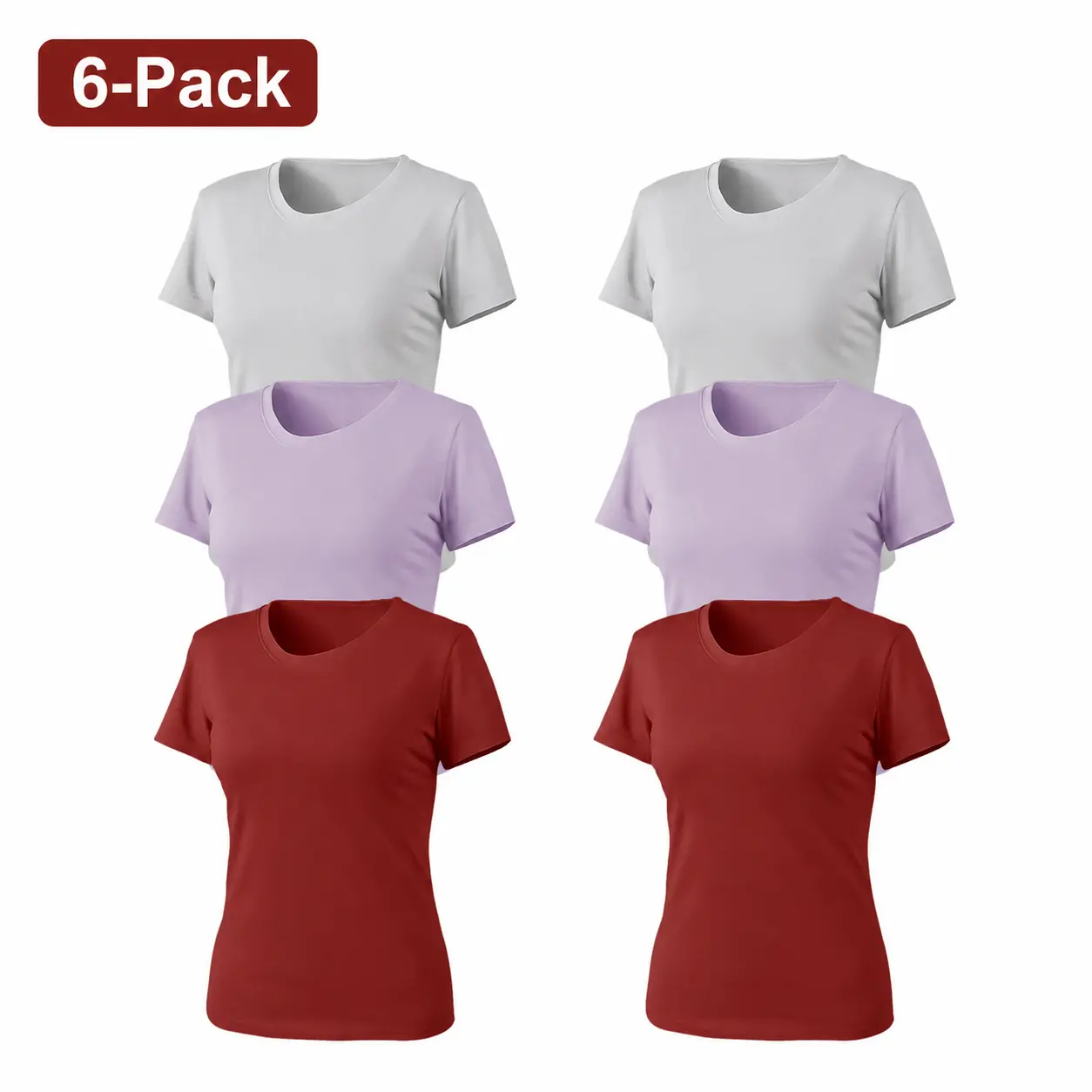 SHOWITTY 6-Pack Slim Fit Round Neck Tee for Women - Comfortable Fit Basic Breathable Summer T-Shirt for Casual Wear