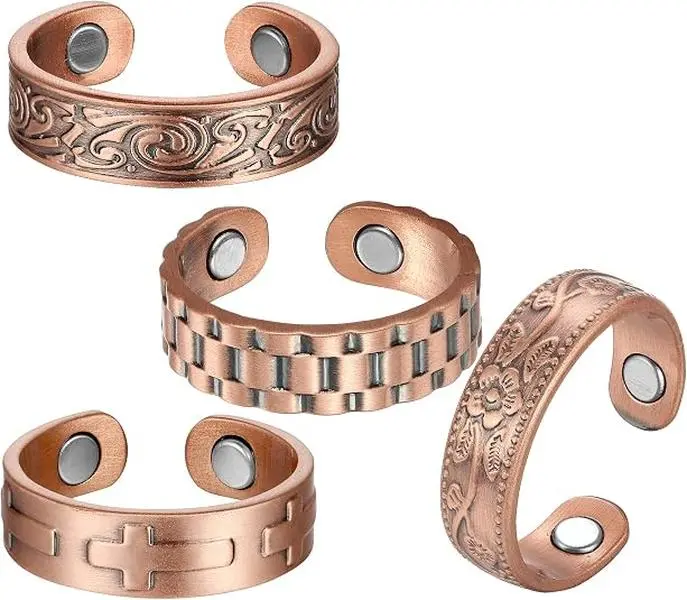 Magnetic Rings for Men Women, Pure Copper Jewelry Gift 99.99% Pure Copper Lymphatic Drainage Rings Adjustable Finger Ring with 3500 Gauss Magnets, Multiple Vintage Styles