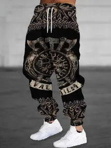 Men's 3D Cartoon Retro Graphic Print Jogging Pants, with Drawstring Waistband and Pockets, Casual and Comfortable Polyester Sports Pants, Suitable for Outdoor Activities.