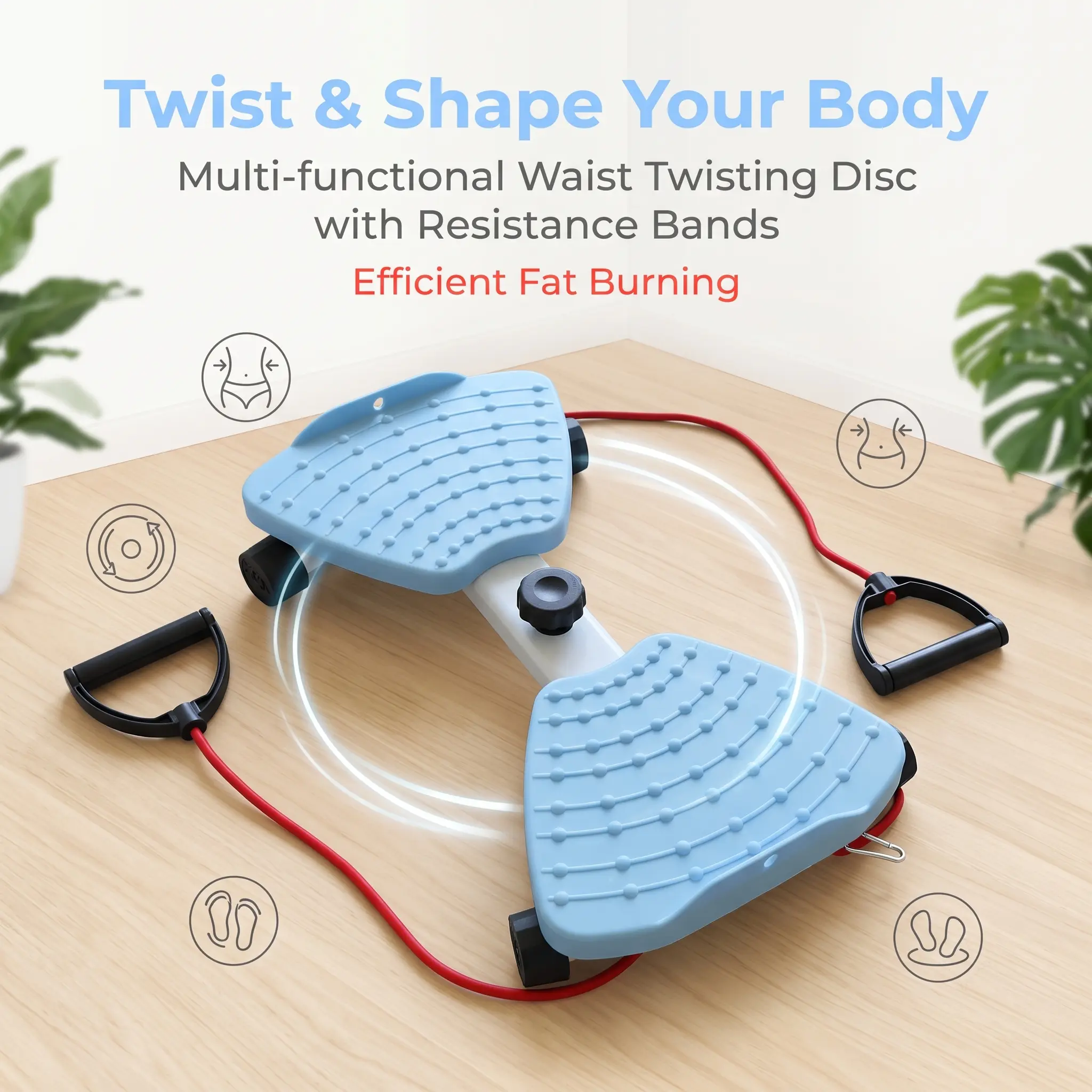 360-Degree Rotating Waist Twister Board with Resistance Bands - Ft Massaging, Waist Slimming, Fat Burning Ab & Full Body Workout Home Gym Balance Training Equipment