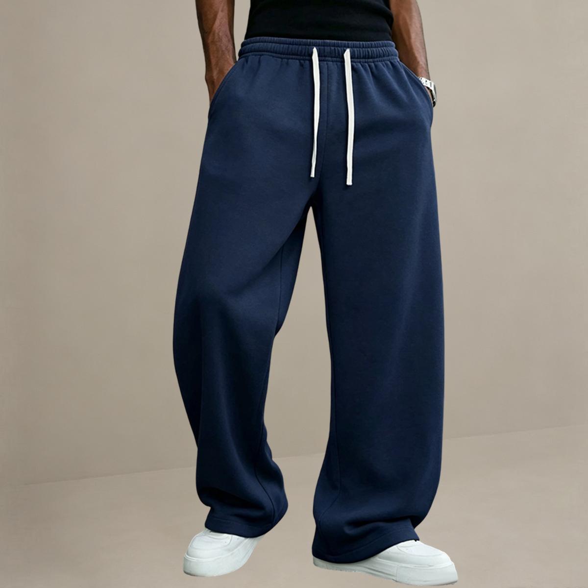 Male Polyester 3-Pack Sporty Chic Sweatpants - Solid Color Retro Wide-Leg Cut Loose-Fit Trousers for Casual Streetwear, Menswear Bottoms