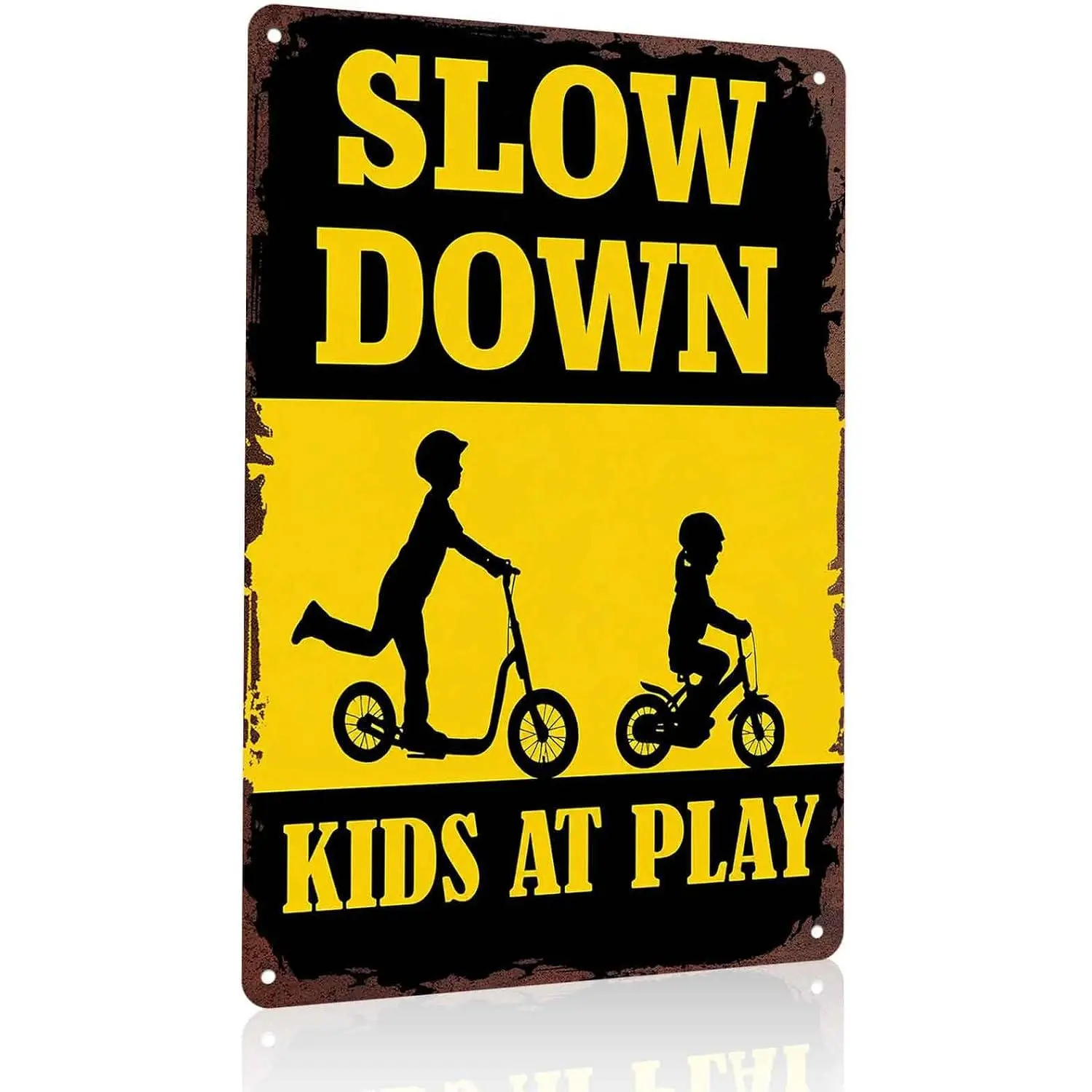 Lightweight Sturdy Aluminium Rectangle "Slow Down Kids at Play" Metal Sign, 8x12 in Hanging Wall Decor for Play Areas, Bathroom, Home & Café
