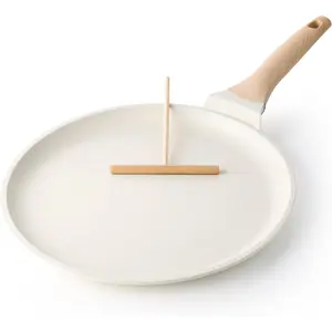 Crepe Pan Nonstick, 12 Inch  Coating Comales para Tortillas Dosa Pan with Spreader, Induction Compatible, PFOA Free (White)