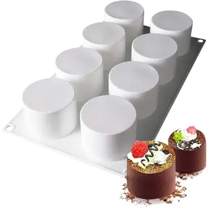8-Cavity Tall Cylinder 3D Silicone Baking Molds for Mousse Cake Brownie French Pastry Ice Cream Cake Decoration