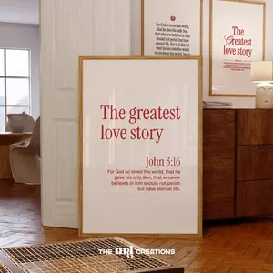 Aesthetic Christian Wall Art Red, Minimalist Bible Verse Poster, Scripture Wall Art, John 3:16 Print, Valentines Day Decor