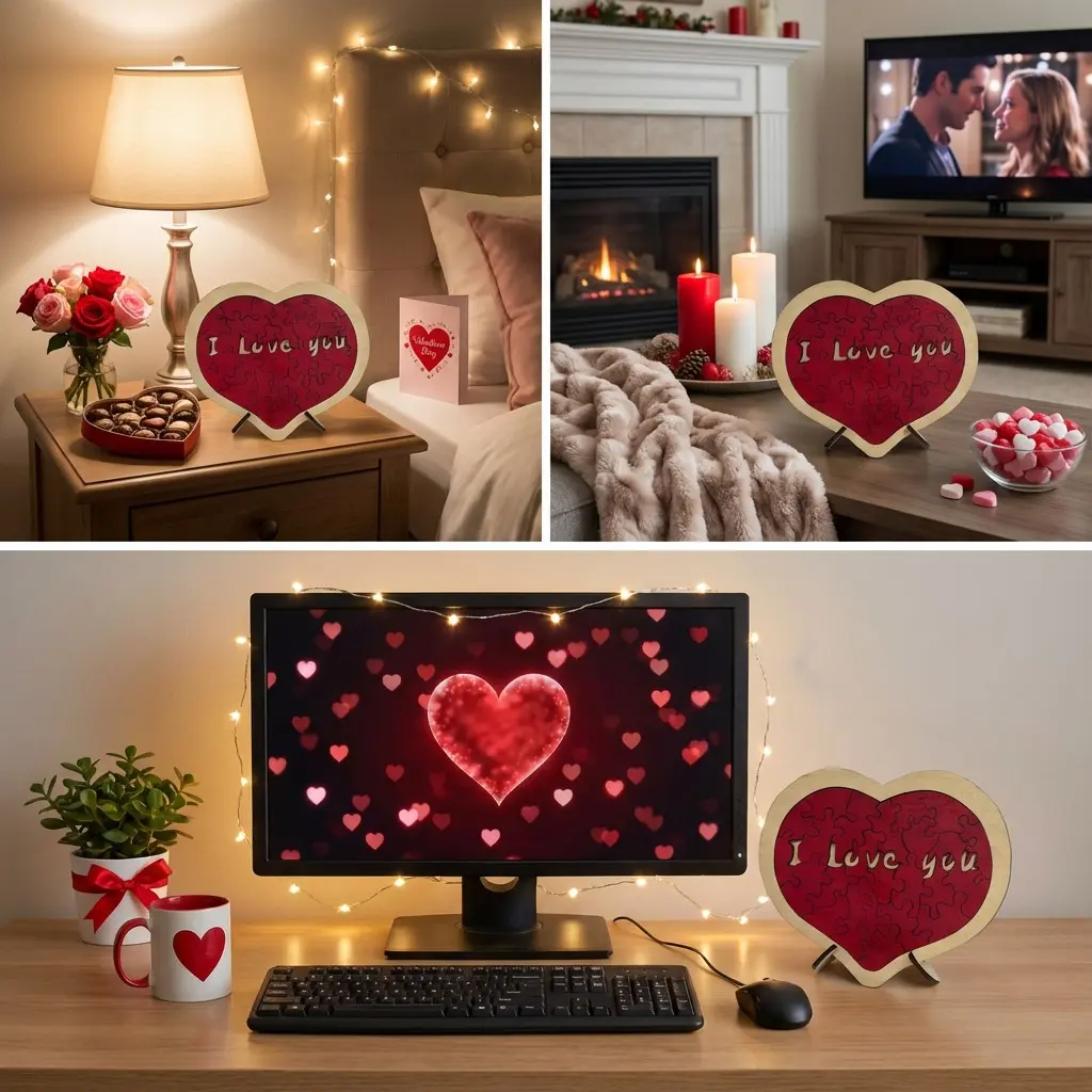 Valentine's Day Puzzle Set, Heart-shaped Puzzle, Wooden Heart Shaped Jigsaw Puzzle DIY, Desktop Ornament, "I Love You" Puzzle, Valentine's Day Gift, Love Quotes, Anniversary Gift