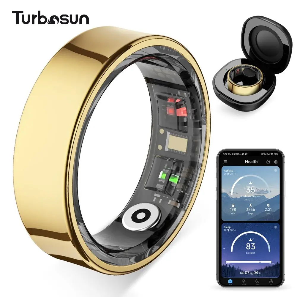 Turbosun Smart Ring, Fitness Tracker with Sleep Tracking, Heart Rate & Temperature Monitoring, Stress & Cycle Insights, No Subscription Fees, Gift for Men & Women, Android & iOS Compatible, Wearable, Waterproof COLMI R09 Hitienx Smart Ring 3, Electronic G